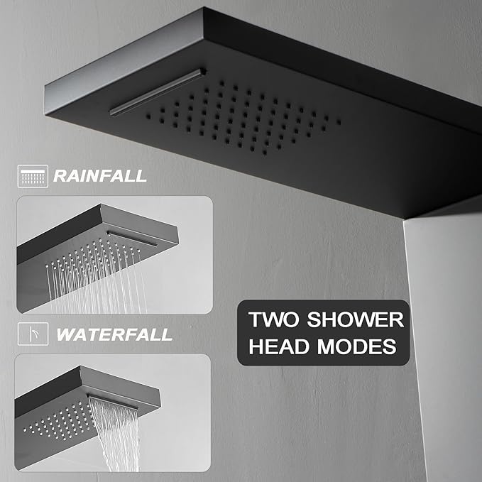 Homevacious Stainless Steel Shower Panel Tower System, Rainfall Waterfall Shower Head,5 Massage Body Jets and Handheld,Wall Mounted Multi-Function Bathroom Shower Panel,Matte Black