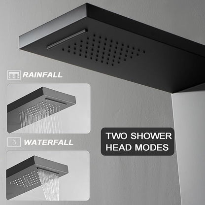 Homevacious Stainless Steel Shower Panel Tower System, Rainfall Waterfall Shower Head,5 Massage Body Jets and Handheld,Wall Mounted Multi-Function Bathroom Shower Panel,Matte Black
