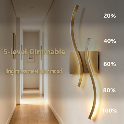 Battery Operated USB Rechargeable Wall Sconce, Gold Dimmable LED | Wireless Wall Light with Remote Control, 10000mAh, 3000K-6000K, Minimalist, For Bedroom Hallway Background Staircase, 1 Pack