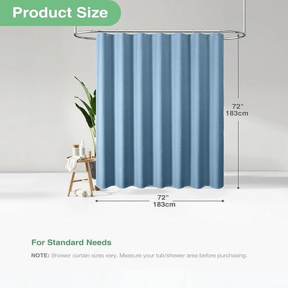 Waffle Shower Curtain 256 GSM Heavy Fabric 72"x72" Moonlight Blue | Thick Textured Cloth, Weighted Hem, Water Repellent Washable, Hotel Luxury Polyester Shower Curtain Set for Bathroom 12 Hooks