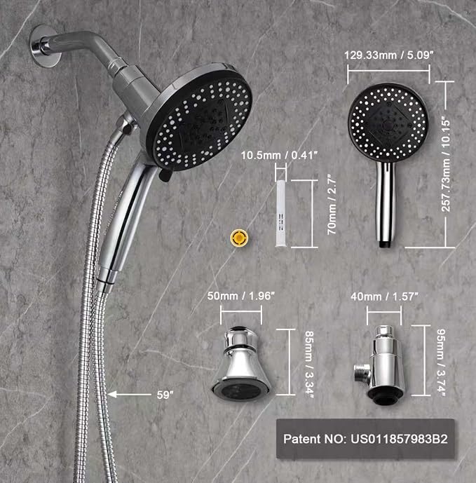 Filter Magnetic Shower Head with Handheld | High Pressure Shower Head, Magnetic Bracket, 59 Inches Stainless Steel Shower Hose, Magnetic Shower Base, Filter Element