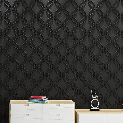 Art3d PVC 3D Wall Panel Interlocked Circles in Matt Black Cover 32 Sq.ft, for Interior Ceiling and Wall Decor for Residential or Commerical | Waterproof, Scratch Resistant, Wall & Ceiling Decor Panels, Ideal for Commercial Spaces