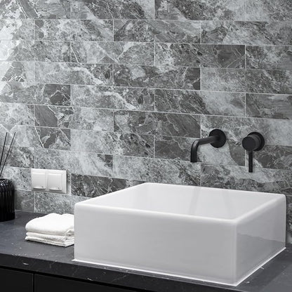 AULIGET 40-Piece Polished Grey Marble with Silver Peel and Stick Backsplash Wall Tiles, 3" x 12" PVC Faux Stone Stick on Tiles for Backsplash Kitchen, Bathroom, Laundry Room, Camper, Fireplace