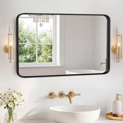 NEWBULIG 24"x36" Wall Mirror, Bathroom Mirrors for Over Sink, Black | Matte Metal Framed Vanity Mirror with Tempered Glass, Entryway, Living Room, Bedroom