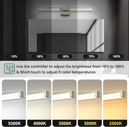 OKELI Modern Bathroom Light Fixtures Over Mirror, 24 Inch Brushed Nickel Vanity Light Bar for Bathroom, 12W 5CCT Diammable Wall Light