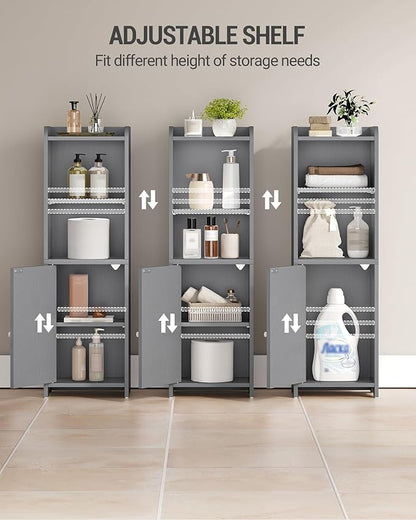 Bathroom Storage Cabinet, Corner Floor Cabinet with Doors and Adjustable Shelf, Narrow Toilet Paper Cabinets, Bathroom Organizer for Small Spaces, Gray BC39721X