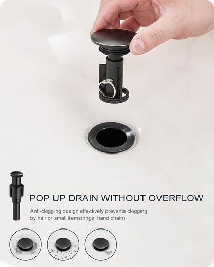 Brass Vessel Sink Faucet Oil Rubbed Bronze, 12.6 Inch Tall Bathroom Faucet 1 Hole, Single Handle with Pop Up Drain, cUPC Supply Line and Aerator for Farmhouse, Countertop Basin, 5 Mins Install
