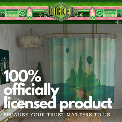 Wicked Elphaba & Glinda 13-Piece Shower Curtain Set, 72 x 72 Inch Fabric Curtain with Hooks, Bathroom Decor, Machine Washable, (100% Officially Licensed Product) by Franco Collectibles