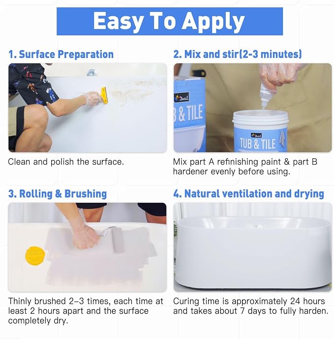 DWIL Tile Paint, Tub and Tile Refinishing Kit with Tools, Bathtub Paint, Water Based &Low Odor, Easy to Use for Bathroom Kitchen,Semi-Gloss Light Grey