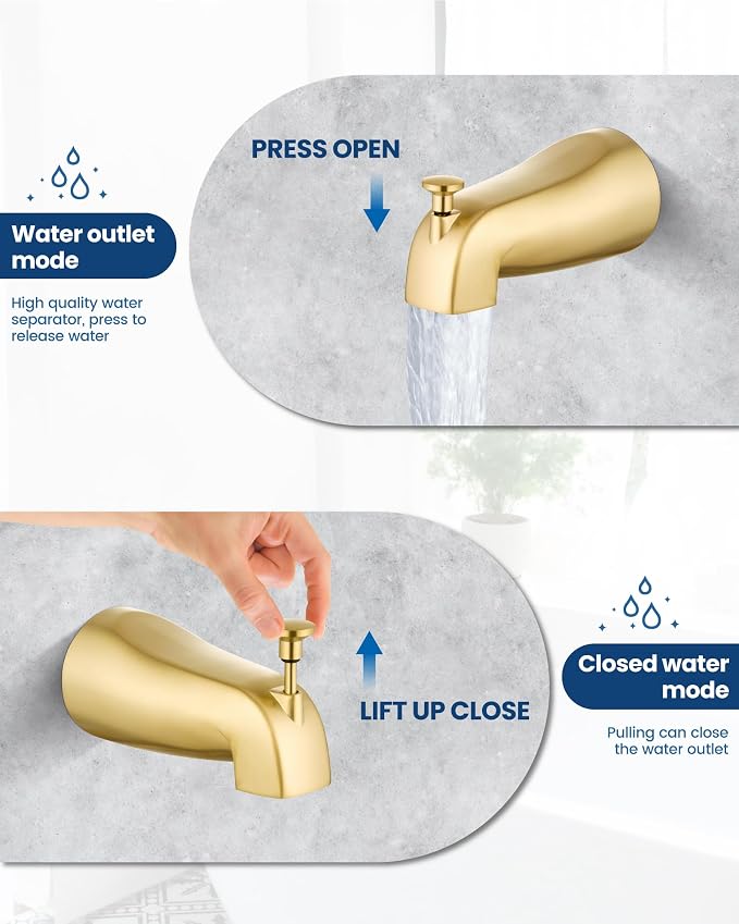Airuida Shower Faucet Set with Tub Spout,8" Bathtub Faucet-Brushed Gold | Male Threads Rough-In Valve,Round Head Shower System,Tub and Shower Kit Set