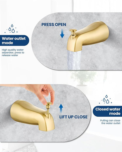 Airuida Shower Faucet Set with Tub Spout,8" Bathtub Faucet-Brushed Gold | Male Threads Rough-In Valve,Round Head Shower System,Tub and Shower Kit Set