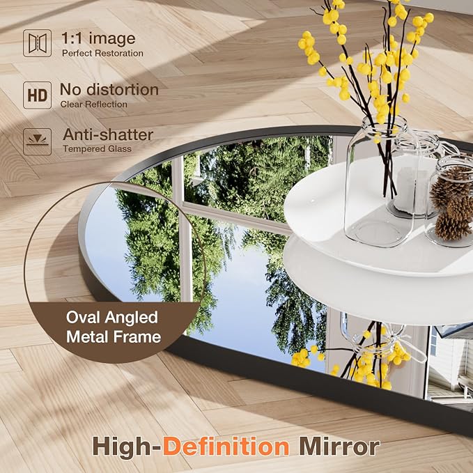 16"x24" Matte Black Oval Bathroom Mirror for Over Sink, Vanity Mirror | Aluminum Alloy Frame, Clear Reflection, Rust-Resistant, Vertical or Horizontal, Wall Mount, Bedroom and Entryway
