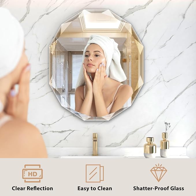 23.5x27.5 Inch Bathroom Mirrors for Over Sink, Round Frameless Mirror | Beveled Bathroom Mirror, Bathroom Vanity Circle Mirror for Bedroom Living Room Entryway Home Decor