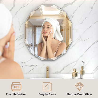 23.5x27.5 Inch Bathroom Mirrors for Over Sink, Round Frameless Mirror | Beveled Bathroom Mirror, Bathroom Vanity Circle Mirror for Bedroom Living Room Entryway Home Decor