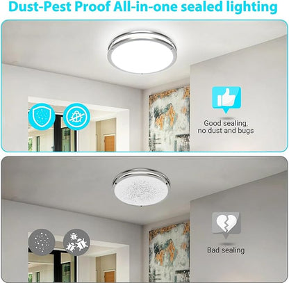 libtit 16Inch Flush Mount Ceiling Lights, 36W Dimmable LED Ceiling Light 3000K-6500K Adjustable, Large & Bright Brushed Nickel Light Fixture for Bedroom Kitchen Bathroom Living Room-1Pack