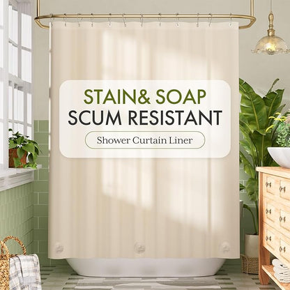 Bathway Shower Curtain Liner, Beige Shower Curtain Liner 72x72 PEVA Waterproof Shower Curtain Liner Plastic with 3 Magnets and 12 Rustproof Metal Grommets, Lightweight Shower Liner for Bathroom