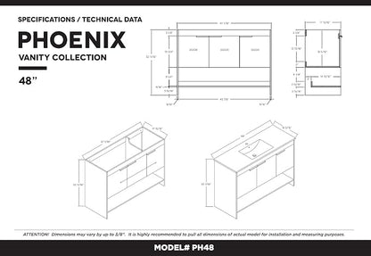 Phoenix 48 Inch Bathroom Vanity with Sink – Modern Design, Soft-Close Doors, Storage Drawers, Durable Build – Navy Blue Vanity for Small Bathrooms (Full Assembly Required)