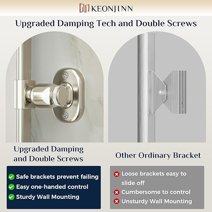 Keonjinn 24x36 Inch Brushed Nickel Povit Mirror for Bathroom, Tilt Mirror | Tenmpered Glass, Rectangle, Adjustable Bathroom Mirrors for Over Sink, Farmhouse, Metal Framed, Horizontal/Vertical