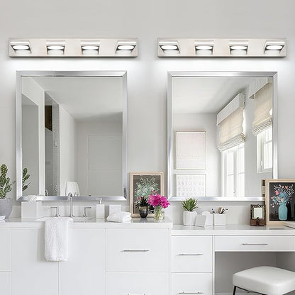 OKELI LED Modern Bathroom Vanity Light Fixtures (4-Light, 30-Inch), Brushed Nickel Acrylic Bathroom Wall Lighting Fixtures Over Mirror, 3CCT, ETL Listed, Dimmable