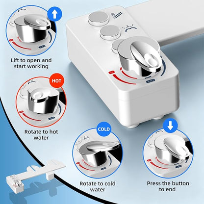 Bidet Attachment for Toilet Seat, Non Electric, Hot/Cold Water Contral | Dual Nozzle Bidets Sprayer with Rear/Feminine Wash Self Cleaning Spray-Adjustable Bidets Wash Butt Cleaner for Bathroom