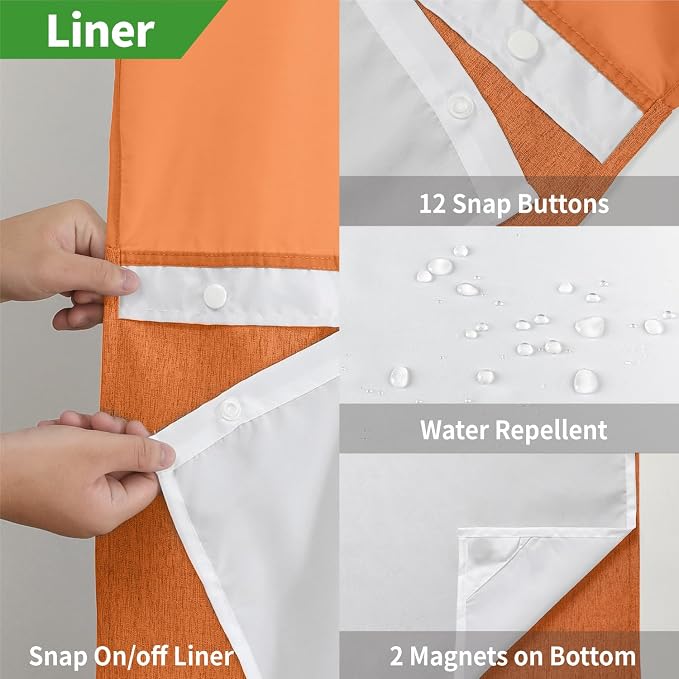eachope No Hook Fabric Shower Curtain with Snap-in Liner,71x74 Burnt Orange | Linen Texture,230GSM Thick Fabric,Hotel Luxury Decor,Mesh Window,Bottom magnetic ,Waterproof & Machine Washable,for Bathroom