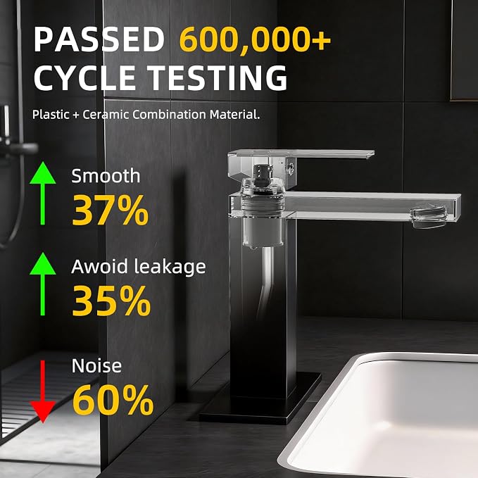 Black Bathroom Faucet, SUS304 Stainless Steel Lead-Free | Vanity Faucet with Deck Plate & Pop-Up Drain, Single/3 Hole Installation, for Farmhouse,Bathroom Sink,Vanity, Washbasin, RV,