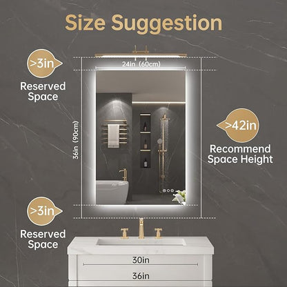LOVESPEJO 24"x36" Backlit Mirror Bathroom, LED Bathroom Mirror with Motion Sensor, Fogless, Dimmable, 3 Color Changing, Shatterproof, Horizontal/Vertical