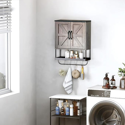 Over The Toilet Storage Cabinet, Bathroom Above Toilet Cabinet Organizer with Doors and Adjustable Shelves, Bathroom Shelf Organizer with Anti-Tip Device & Drain Rack, White (Brown)