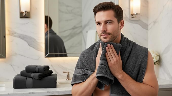 6 Piece 100% Cotton Bath Towel Set - 2 Bath - 2 Hand - 2 Face, Dark Grey | 100% Cotton • Thick & Plush • Hotel Quality • Ultra Soft • Highly Absorbent • Quick Dry • Low Lint • Machine Washable