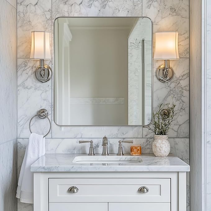 Chrome Bathroom Mirrors for Over Sink, 30x30 Inch Polished Silver Mirror for Wall, Square Metal Framed Vanity Mirror -Modern Clean Design with Superior Stainless Steel Frame