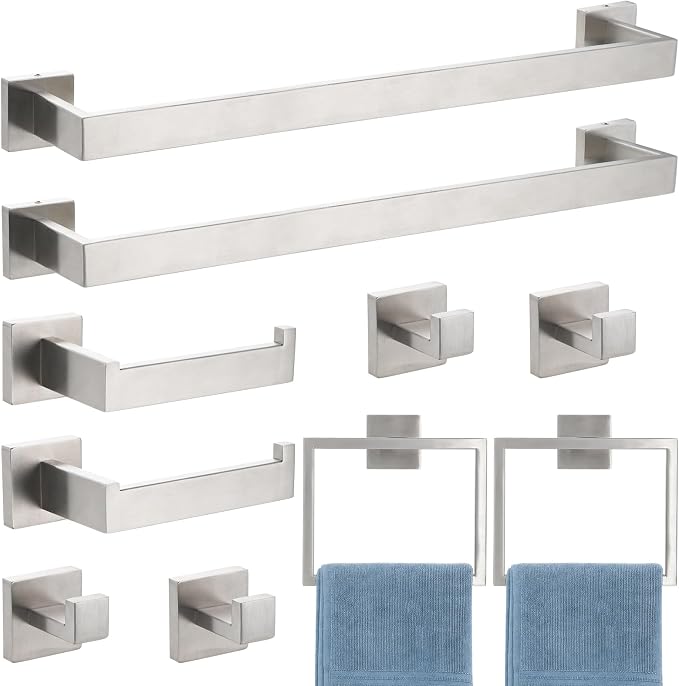 Brushed Nickel Towel Bar, SUS304 Stainless Steel Bathroom Hardware Set, Towel Racks for Bathroom Wall Mounted, 24-Inches