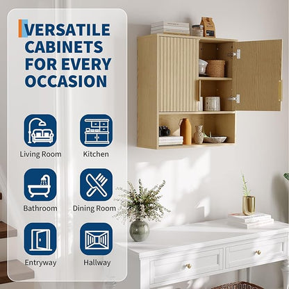 Bathroom Wall Cabinet - Medicine Cabinet with Wave-Patterned & Adjustable Shelf - 25x23x8 Inch Wall Cabinet for Bathroom, Kitchen, Laundry Room, Entryway