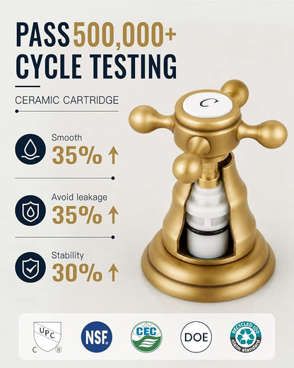 gotonovo Bathroom Faucet 3 Hole Vintage, Antique Brass, H C Label | Widespread Bathroom Sink Faucet 8 Inch 2 Cross Handles,Pop Up Drain,cUPC Supply Line,4-15.7” Install,for Vanity Farmhouse RV