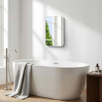 BONEWEI White Bathroom Mirror,16x24 inch Wall Mirror for Bathroom Wall Mounted,Rectangle Mirror for Bathroom Over Sink,Modern Frame Round Corner for Living Room,Bedroom Entryway,Horizontal/Vertical