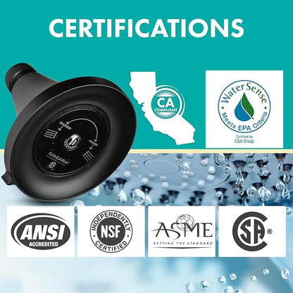 Niagara Conservation N3915MB Earth Luxe 3-Spray with 1.5 GPM 3.35-in. Wall Mount Adjustable Fixed Shower Head in Matte Black, 1-Pack | Bathroom Shower Head Sprayer with Pressure Compensation