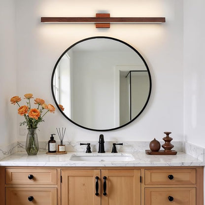 Modern Bathroom Light Fixtures Over Mirror, 39 Inch Brown Wood Finish Vanity Light Bar 30W Dimmable 5CCT LED Vanity Lights for Bathroom Wall Lighting Fixtures Over Mirror