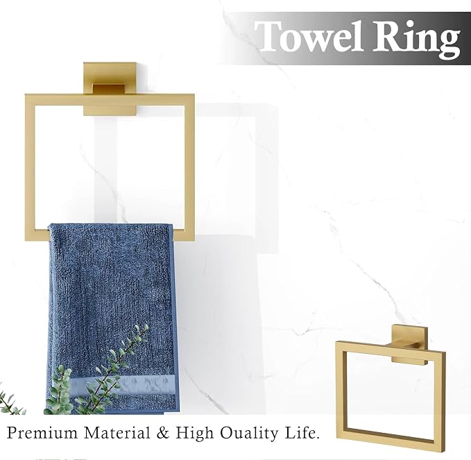 5-Piece Brushed Gold Bathroom Accessories Set 23.6 Inch Towel Bar Set. | ﻿ SUS 304 Stainless Steel Bathroom Hardware Set Towel Racks for Bathroom, Robe Towel Hooks, Toilet Paper Holder Wall Mounted.