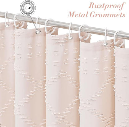 Light Pink Boho Fabric Shower Curtain with Tassel 72x78, Tufted Textured | Modern Farmhouse Curtain for Bathroom, Long Bathroom Curtain, Minimalist Decor, Waterproof