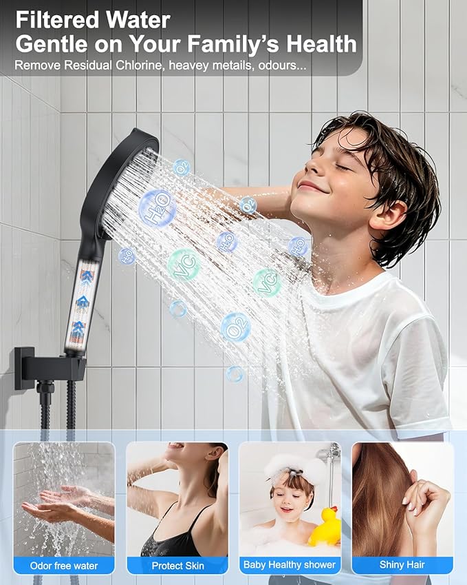 Matte Black 11-Inch Rainfall Shower System – Premium Filtered Handheld Sprayer & Fixed Shower Head, Complete Bathroom Set Faucet Mixer Trim & Valve