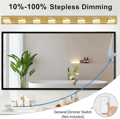 LED Modern Bathroom Vanity Light Fixtures, Dimmable Gold Vanity Lights for Bathroom Lighting Fixtures Over Mirror, with 360° Rotatable Heads 8-Light 54-inch (Cool White 6000K)