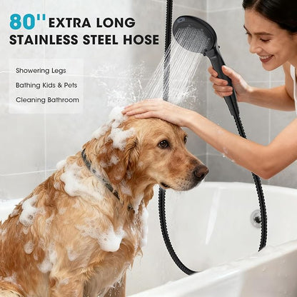 Filtered Shower Head with Handheld, High Pressure 8 Sprays, Black | 80" Long Stainless Hose, Built-in Power Wash, Water Softener Filter Beads for Hard Water - Remove Chlorine, Reduce Dry Skin