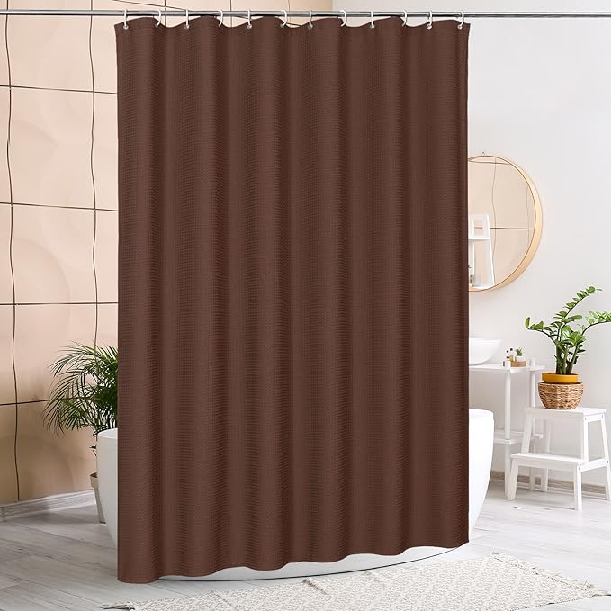 MitoVilla Brown Waffle Fabric Shower Curtain, Modern Waffle Weave Textured Shower Curtains for Luxury Rustic Bathroom Decor, Heavy Vintage Bathroom Shower Curtain, 72 x 72