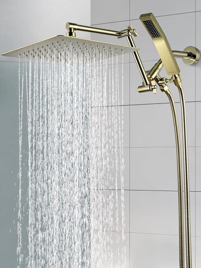 G-Promise All Metal 10 Inches Rainfall Shower Head with Handheld Combo | All Metal, Built to Last, Easy Install, Adjustable Height & Angle for All Heights, Extra Long Hose, Modern Upgrade