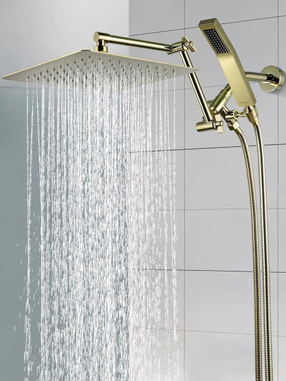 G-Promise All Metal 10 Inches Rainfall Shower Head with Handheld Combo | All Metal, Built to Last, Easy Install, Adjustable Height & Angle for All Heights, Extra Long Hose, Modern Upgrade