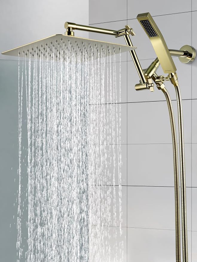 G-Promise All Metal 12 Inches Rainfall Shower Head with Handheld Combo | All Metal, Built to Last, Easy Install, Adjustable Height & Angle for All Heights, Extra Long Hose, Modern Upgrade