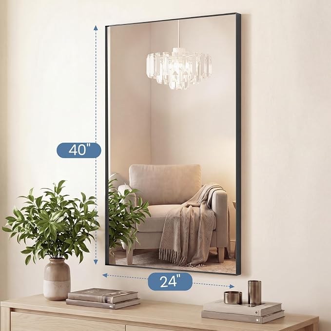 DUMOS 24"x40" Wall Mirror, Bathroom Mirrors for Over Sink, Black | Tempered Glass & Anti Rust Metal Frame, Decor for Entryway, Living Room, Bathroom, Vanity
