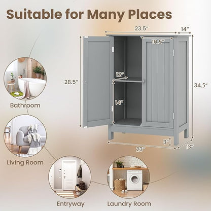 COSTWAY Bathroom Storage Cabinet, Freestanding Bathroom Organizers and Storage with Doors & Adjustable Shelf, Wooden Floor Cabinet for Home, Living Room, Entryway, Kitchen (Grey) | Storage with Doors & Adjustable Shelf, Wooden Floor Cabinet for Home, L...