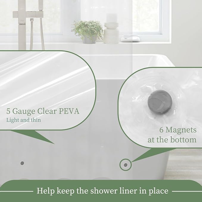 71x72 Shower Curtain Liner Clear | 6 Bottom Magnets,12 Rustproof Grommets,Water Proof Heavy Duty PEVA,71W x 72H for Bathroom