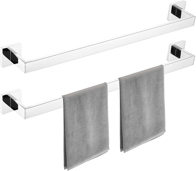 Bathroom Towel Bar Set, 23.6 Inch Wall Mounted Rack, 304 Stainless Steel, D-Shape, 2-Piece Set (Chorme)