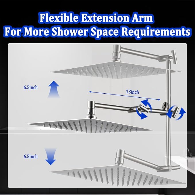 All Metal Rain Shower Head with Handheld Combo, YDmeet 10" Rainfall Shower Head, Stainless Steel Hand Wand, 3 Setting Diverter, Adjustable Extension Arm w/Lock Joints, Extra Long Hose, Brushed Nickel